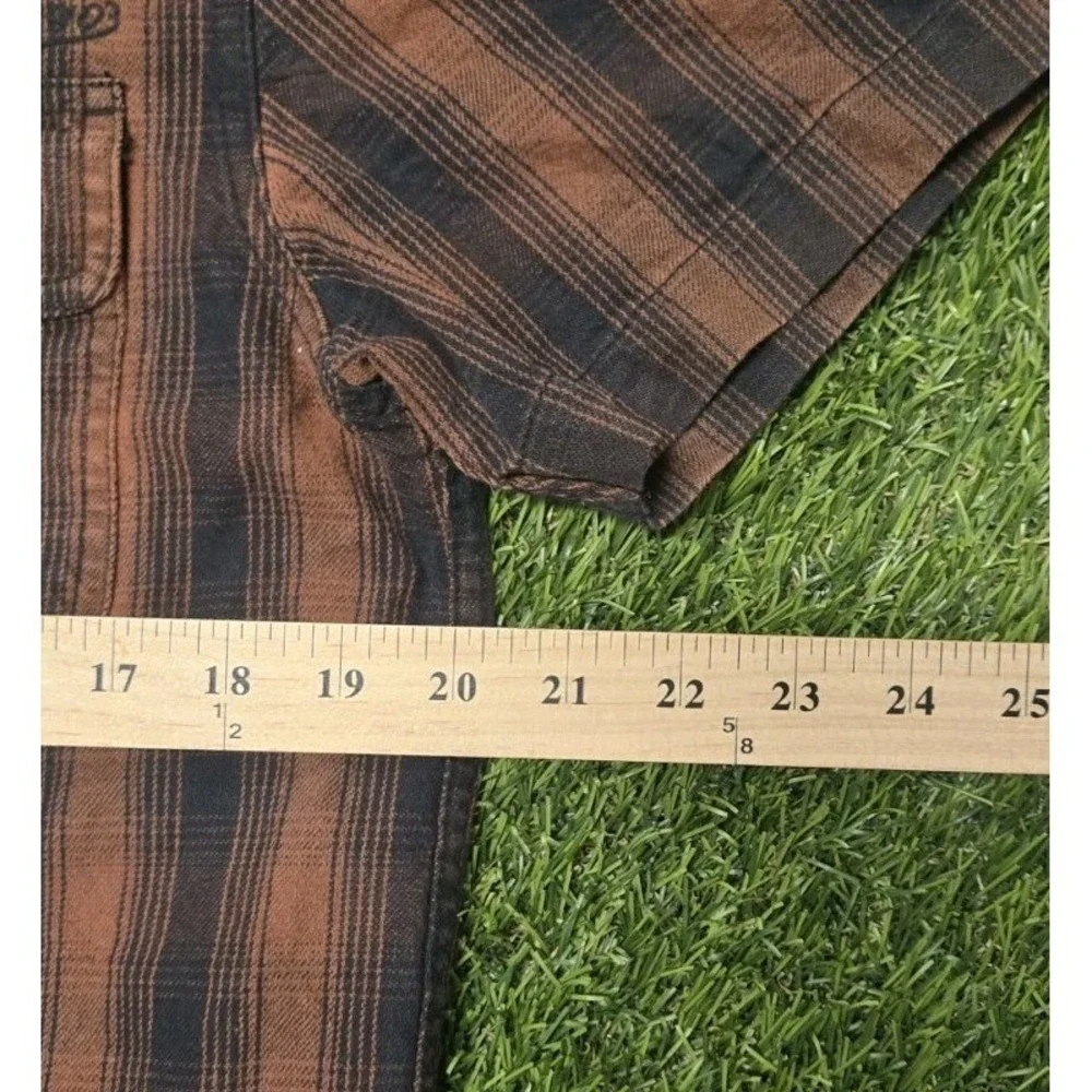 Harley-Davidson Men's Plaid Button-Up Shirt Brown Short Sleeve Embroidered Back